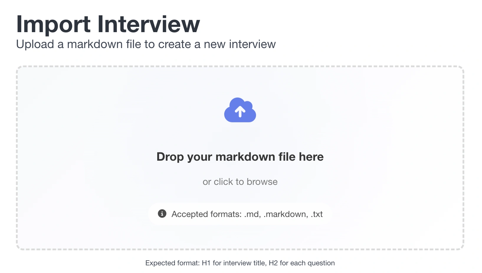 Drag-and-drop markdown import for interview questions