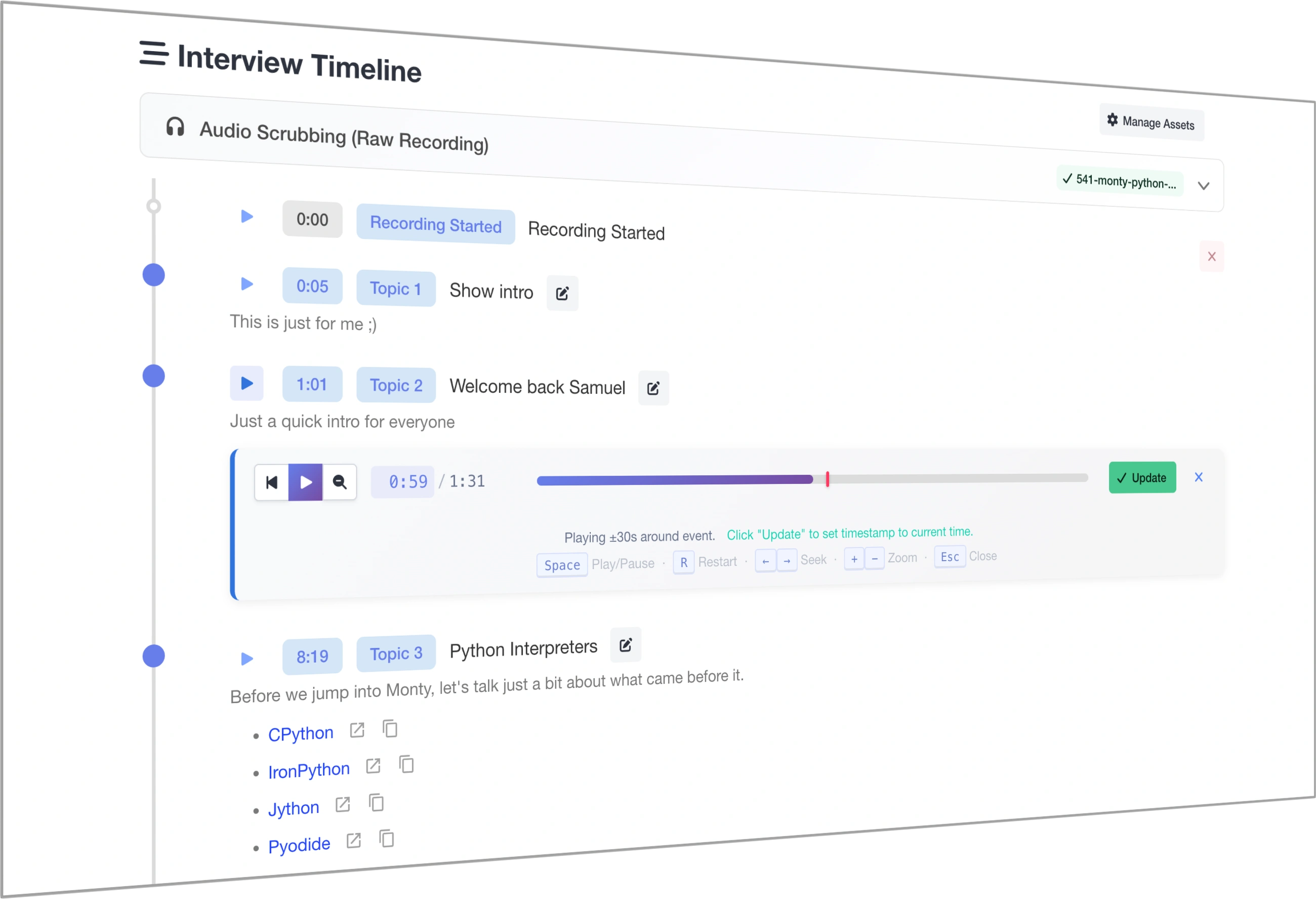 InterviewCue live interview view showing questions, timer, and hotkey capture